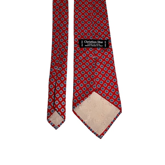 Christian Dior Silk Tie Red Blue‎ design Classic Evening Event - Picture 2 of 5
